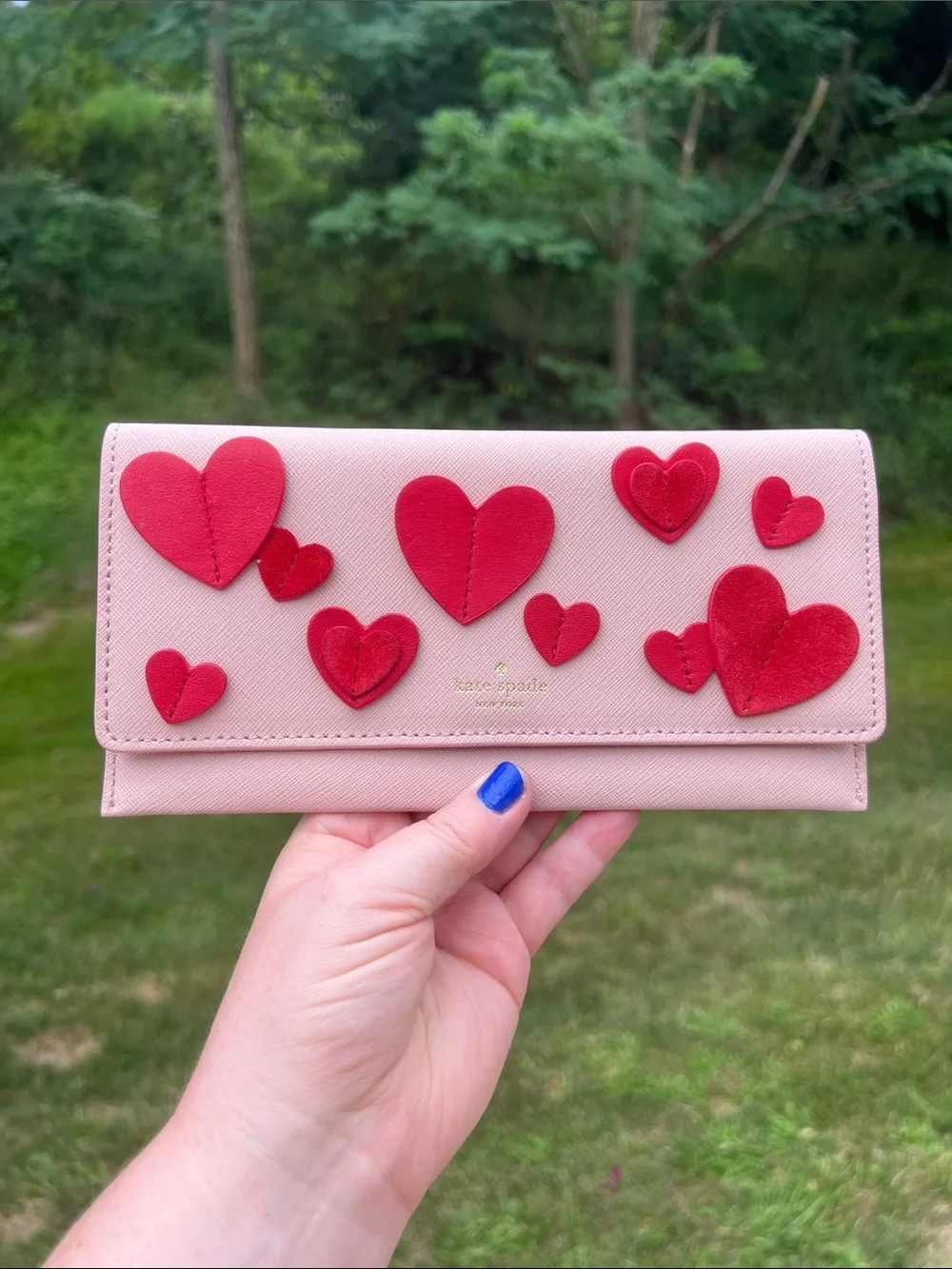 Kate Spade Heart It Harling Layered Hearts Red Pink Leather Folding Wallet